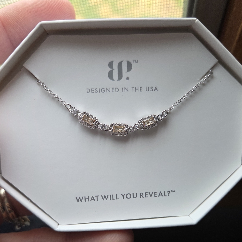 BP Silver and Gold Necklace with Dainty Crystal Accents